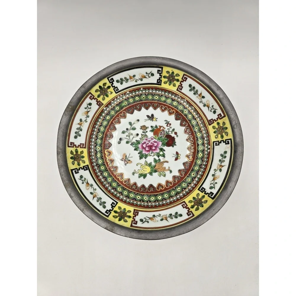 China Porcelain Hand Painted Floral Decorative Bowl Encased‎ in Pewter 9